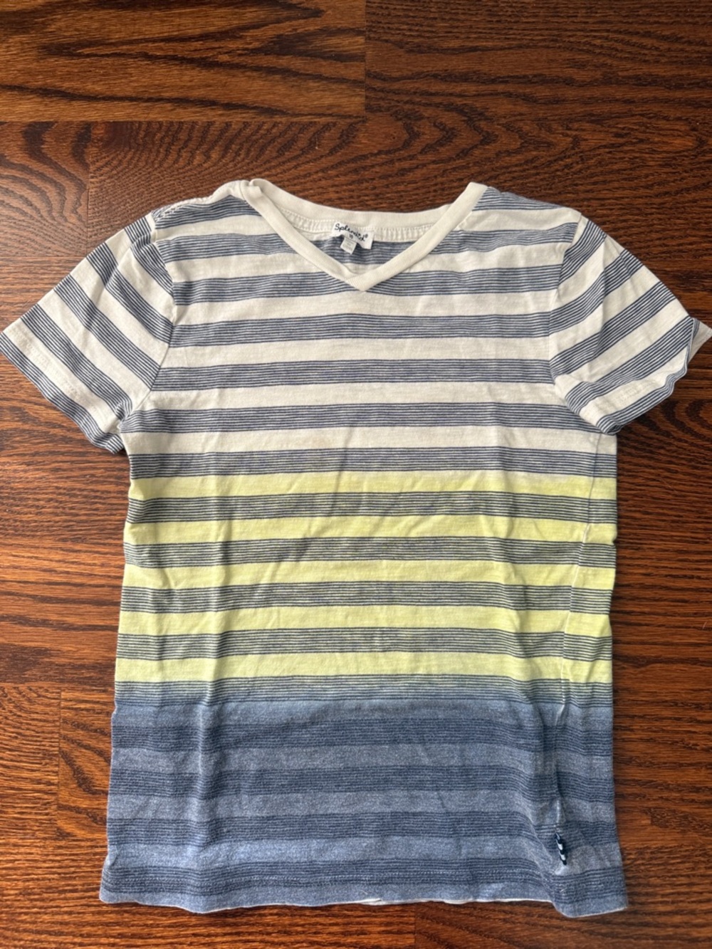 Splendid Striped V-Neck Tee in White, Yellow & Blue Gradient